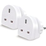 Lot de 2 adaptateurs uk vers prise européenne, convient pour les voyages, 250 v, 13 a, 3120 w, blanc Lot de 2 adaptateurs uk vers prise européenne, convient pour les voyages, 250 v, 13 a, 3120 w, blanc