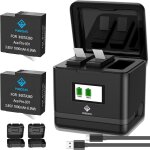 Lot de 2 batteries de rechange 360 ace pro 1800 mah avec 3 emplacements de chargeur lcd compatibles avec ...