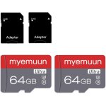 Lot de 2 cartes micro sd c10 haute vitesse de 64 go, avec adaptateur pour smartphone, tablette, console ...