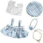 Lot de 5 vtements pour poupes en peluche de 17 cm, haut + jupe porte - jarretelles + bret + chane ...