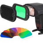 Lot de filtres en gel flash - grille nid d'abeille universelle avec 8 filtres d'éclairage speedlite de ... Lot de filtres en gel flash - grille nid d'abeille universelle avec 8 filtres d'éclairage speedlite de ...
