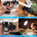 Loupe serre - t�te avec lumi�re led, loupe mains libres avec 2 lumi�res led lentille interchangeable ...