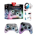 Manette switch nintendo / pc sans fil polychroma - transparente  led rgb - cble 1m fonction turbo + ...
