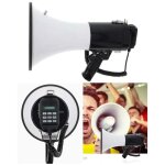 M�gaphone 25w bluetooth� 120db avec microphone d�tachable + sir�ne int�gr�e - blanc / noir