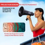 Mgaphone porte voix avec sirne intgre - contrle de volume ajustable&porte de 1100 mtres - pour ...
