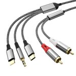 Mevronisshop - 3 en 1 lightning / usb type c / 3. 5mm vers 2 rca c�ble aux 1. 3m, 2 rca c�ble st�r�o ...