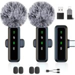 Micro cravate sans fil, 2pcs microphone de lavalier sans fil avec usb - c, plug - play microphone a clipser ...