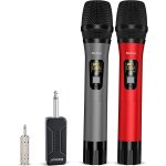 Micro sans fil professionnel 50m, uhf micro karaoke gris + rouge[x1241]