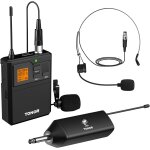 Micro sans fil uhf avec microphone casque / micro cravate, transmetteur bodypack et mini rcepteur rechargeab ...