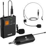 Micro sans fil uhf avec microphone casque� / micro cravate, transmetteur bodypack et mini r�cepteur rechargeab ...