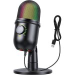 Microphone pc gaming, microphone a condensateur usb avec rvb, muet, contrle rotatif du volume, surveillance ...