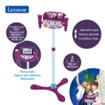 Microphone reine des neiges sur pied ajustable lumineux avec enceinte, 2 micros et effets vocaux Microphone reine des neiges sur pied ajustable lumineux avec enceinte, 2 micros et effets vocaux