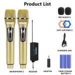 Microphone sans fil a condensateur, 2 canaux, fréquence fixe uhf, portable, pour fête, karaoké, spectacle, ... Microphone sans fil a condensateur, 2 canaux, fréquence fixe uhf, portable, pour fête, karaoké, spectacle, ...
