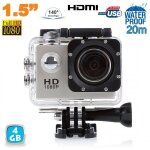 Mini cam�ra sport hd 1080p etanche 30m ecran photos vid�o angle 140 argent 4 go yonis