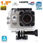 Mini cam�ra sport hd 1080p etanche 30m ecran photos vid�o angle 140 argent 8 go yonis