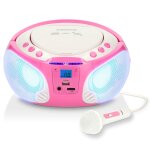 Mini chaine hifi radio fm portable cd / mp3 / usb microphone & effets lumineux rose
