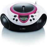Mini chaine hifi stro fm lecteur cd usb mp3 piles ou secteur rose blanc noir