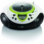 Mini chaine hifi stro fm lecteur cd usb mp3 piles ou secteur vert blanc noir