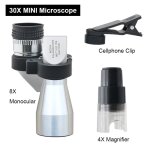 Mini microscope tlescope couleur monoculaire de poche mini microscope avec loupe, de clip lentille de ...