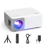 Mini projecteur avec tr�pied, 5500 lumens akiyo led vid�oprojecteur portable 1080p support�e, projecteur ...