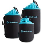 Neoprene camera lens bag with fleece lining: case, lens protector pocket with lanyard, black, 3 pack ...