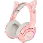 Onikuma k9 casque de jeu rose avec ajustement du volume du micro pour xbox one, ps4, pc, casque amovible ...