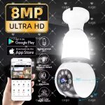 Ore - 8mp e27 led ampoule camra wifi camra de surveillance hd ptz 8x zoom ai suivi vido intrieure ...
