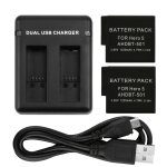 Pack chargeur en double slot + 2 batteries 1220 mah ahdbt - 501 pour gopro hero 5 black