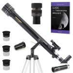Pack complet t�lescope omegon 60 / 700 az1 + zoom + guide + oculaires + barlow + lentille redressement ...