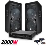 Pack dj sono pa enceintes 2x15  / 38cm 2000w bassreflex bm sonic + ampli 1000w mydj + cables