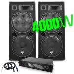 Pack dj sonorisation bm sonic pa enceintes 2x15  / 38cm 4000w bassreflex - ampli 3000w mydj - cables