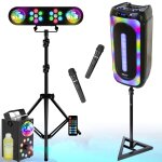 Pack enceinte usb bluetooth sur batterie 1000w ms - magic - sound1000 sur pied - portique dj lumire ...