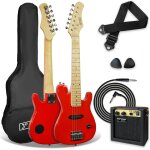 Pack guitare electrique enfant taille junior 1 / 4 pour dbutants, ampli portable 5 w, jack, housse, ...