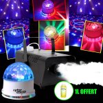 Pack jeux de lumieres boules rvb sunmagic + machine  fume 1l inclus