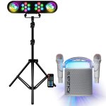 Pack karaok enceinte bluetooth portable ibiza karahome - wh 120w usb sd 2 micros - pied lumire 2 projecteurs ...