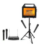 Pack karaok� enceinte ecran 2 micros sans fil bluetooth ibiza karavision sur pied - syst�me micros sans ...