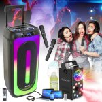 Pack karaok� mooving sound - enceinte bluetooth portable 1000w usb sd 2 micros - machine fum�e led foggy ...