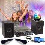 Pack karaoke - star2mkii enfant - 2 enceintes 2 micros 1 ampli bluetooth usb sd 100w - jeu lumire astro ...