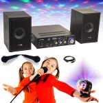 Pack karaoke - star2mkii enfant - 2 enceintes 2 micros 1 ampli bluetooth usb sd 100w - jeu lumire astro ...