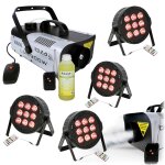 Pack lumire machine  fume ibiza light lsm900w - 4 projecteurs thinpar - 9x6w - rgbw - soire dj mariage ...