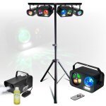 Pack pied portique lumire party light & sound 4 jeux lumires gobos strobe astro machine fume 400w ...