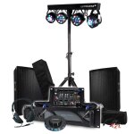 Pack sono 1600w bm sonic ampli, paire d'enceintes 2x300w, table de mixage, portique 4 lumires xperformer, ...