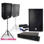 Pack sono 2 enceintes 2x700w bm sonic bms - 15, amplificateur ibiza amp - 1000 mkii, supports pieds et ...
