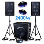 Pack sono 2400w bms - 1812 sub 46cm 2 enceintes 30cm + cbles + mini ledstrobe lytor + 2 effets ovni ...