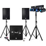 Pack sono 2400w - enceintes / caisson / pieds, usb / bluetooth, bms - 1812, câbles, portique lumière, ... Pack sono 2400w - enceintes / caisson / pieds, usb / bluetooth, bms - 1812, câbles, portique lumière, ...