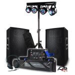 Pack sono 3200w bm sonic ampli 2000w, paire d'enceintes 2x600w, table de mixage, portique 4 lumires ...