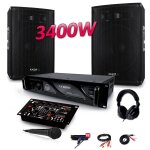 Pack sono 3400w dj pa set bar club disco15b + ampli ax2000 mydj + table de mixage usb mp3 + micro casque ...