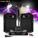 Pack sono 480w enceintes + ampli + table de mixage + mic + portiques + 4 jeux de lumière Pack sono 480w enceintes + ampli + table de mixage + mic + portiques + 4 jeux de lumière