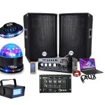 Pack sono 600w, ampli bluetooth + 2 enceintes + table de mixage usb, c�blages, 3 jeux de lumi�res, pa ...