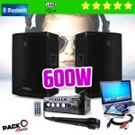 Pack sono 600w total + ampli pls1250 + 2 enceintes 300w pa dj sono mix led light micro soire familiale ...